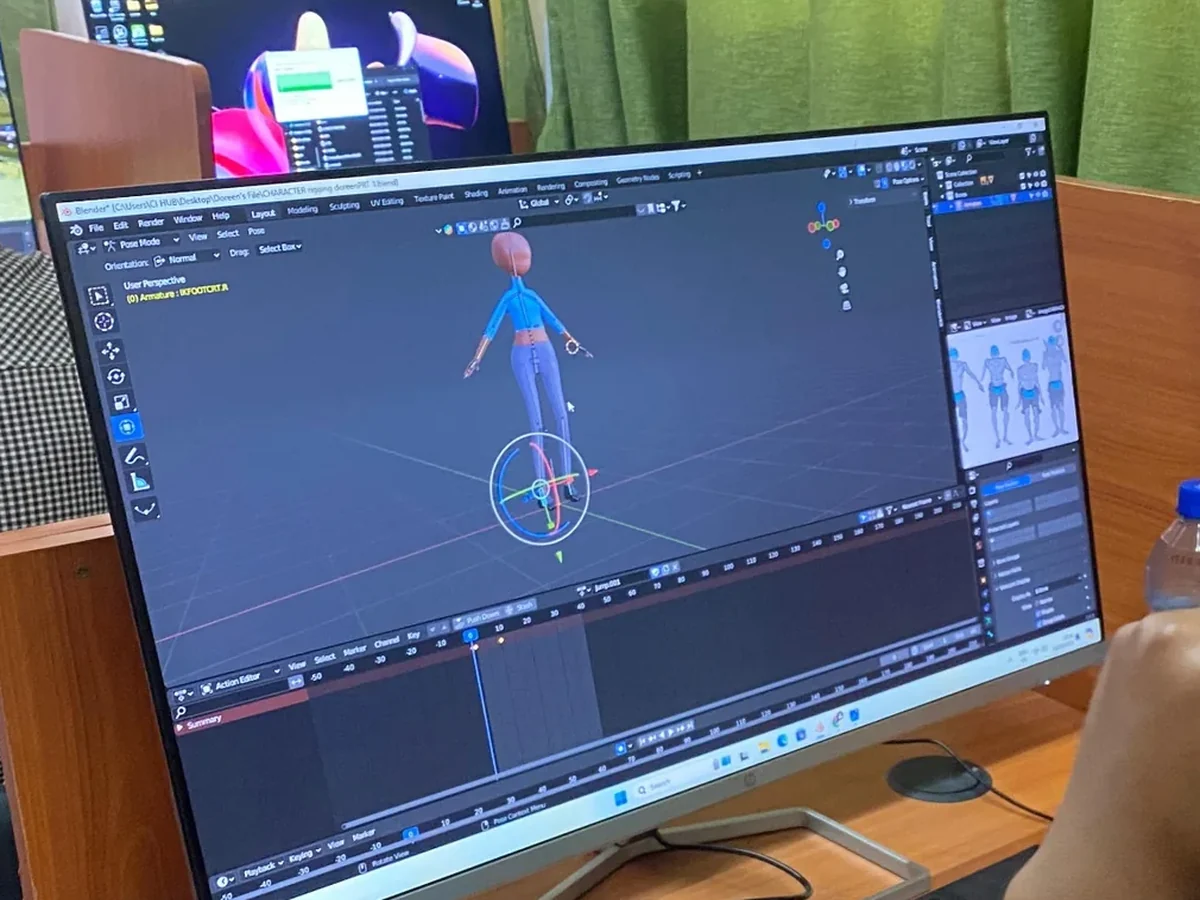 Rigging interface showing controls and character setup